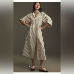 Anthropologie Striped White and Navy Midi Dress